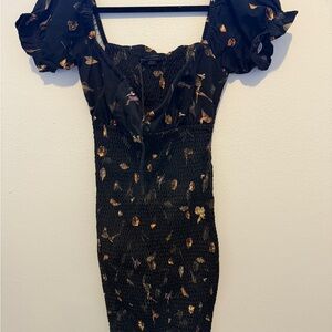 AllSaints Black Floral Smocked Dress